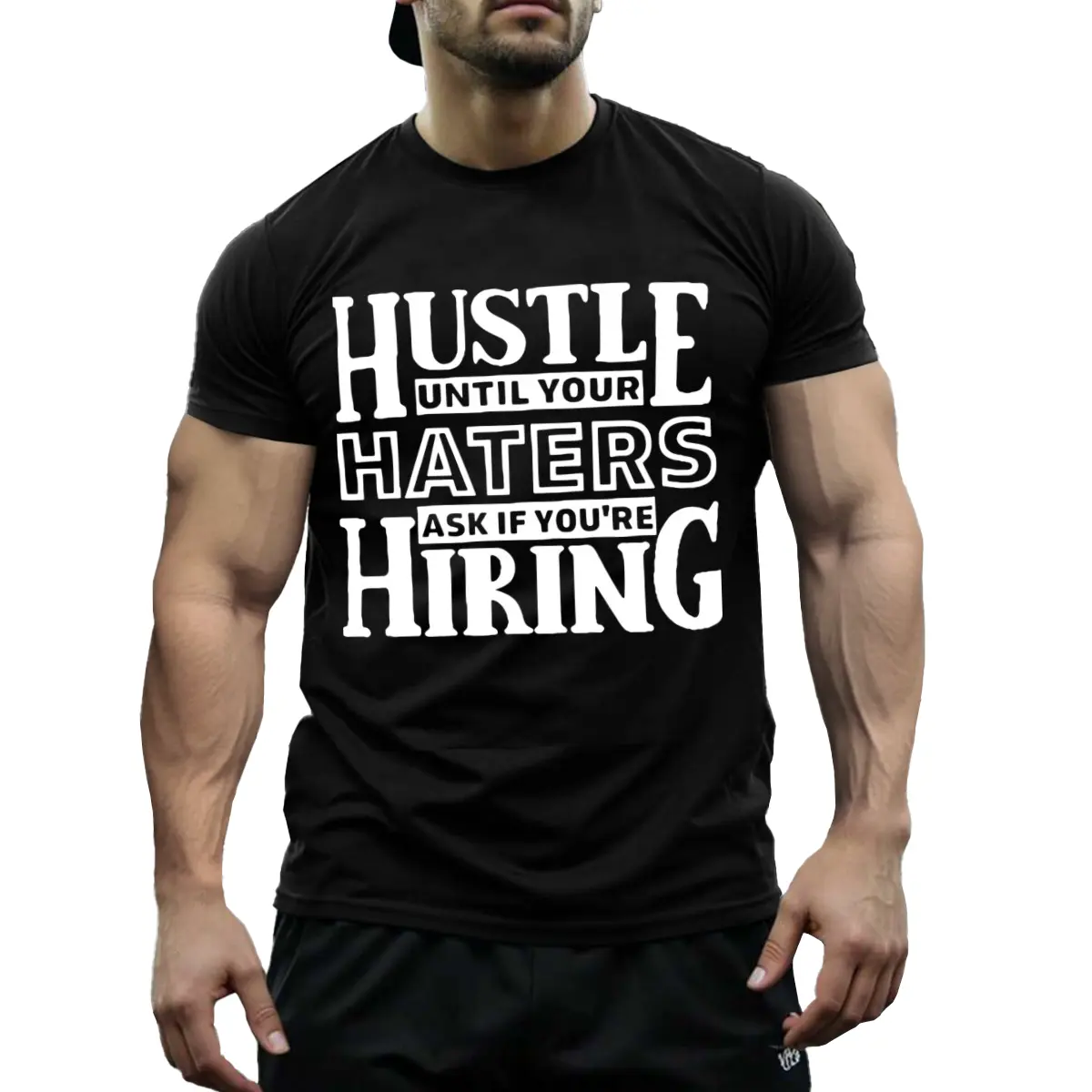 HUSTLE UNTIL YOUR HATERS Motivational Black Tee, Casual Hustle Culture Graphic, Unisex Print T-Shirt for Grinders,custom,tiedye