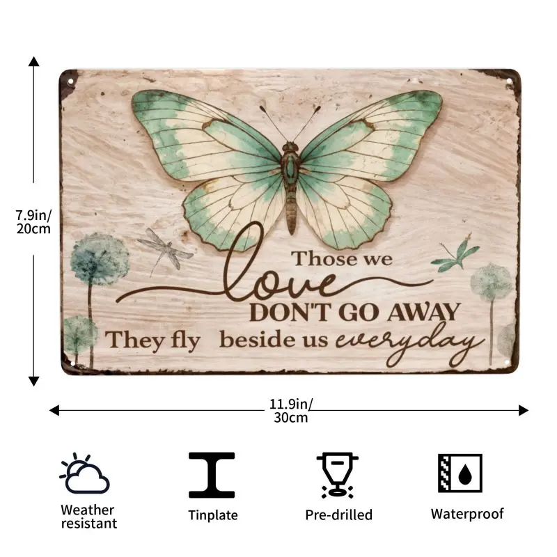 8x12in Vintage Butterfly Metal Wall Plaque, Home Decor for Living Room & Outdoor Spaces, Home Supplies Sign