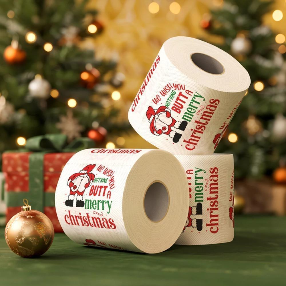 Christmas Toilet Paper Happy 2026 New Year Tissue Roll 2 Layers Xmas Supplies for Home Bathroom Decoration Disposable Napkins