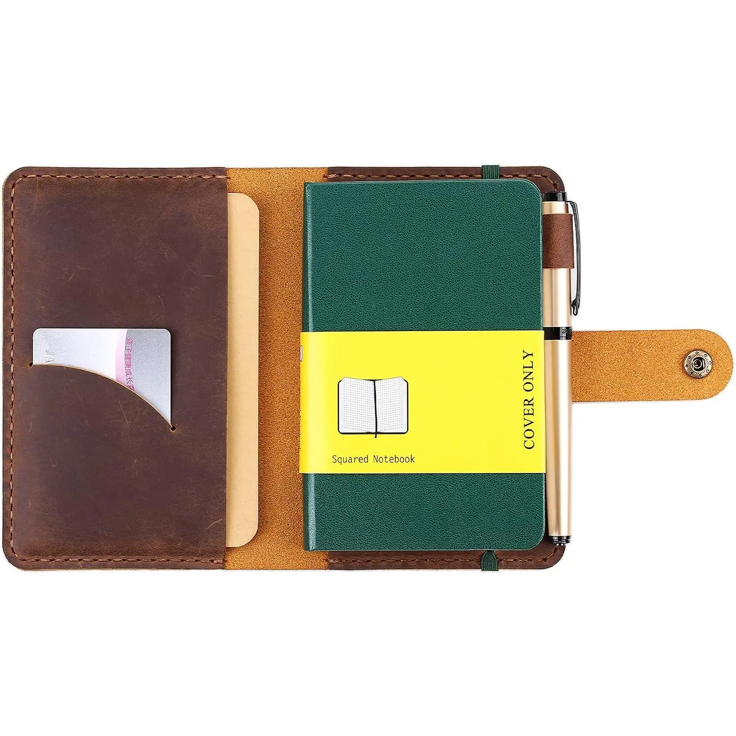 Leather Journal Cover for 3.5"x5.5" Hardcover Notebook, Rustic  Leather Notebook Cover Compatible with Moleskine, Pocket-Sized Hardcover Notebook, Brown