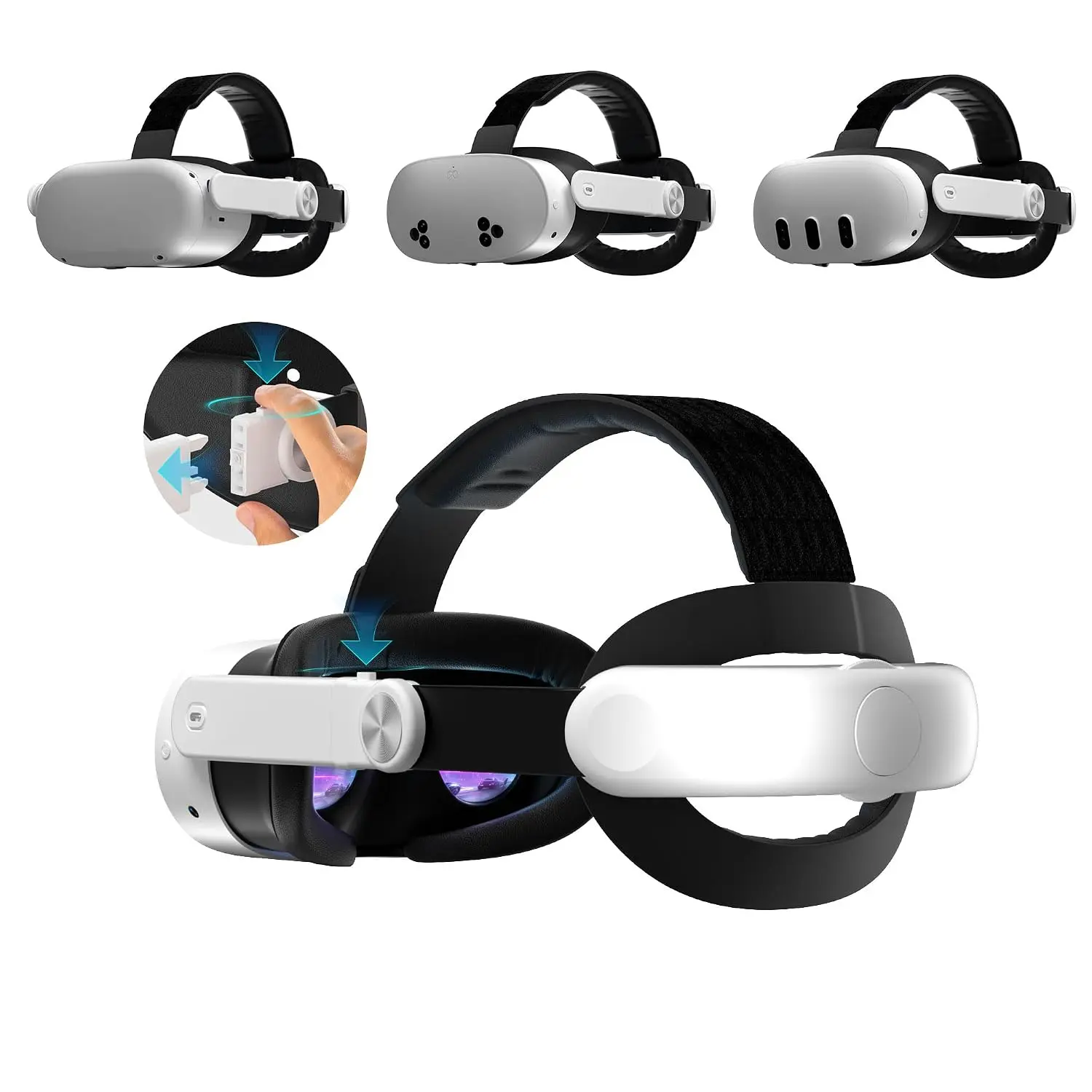 Adjustable Fitted Synthetic VR Headstrap for Oculus 2/3/3S - Wearable VR Device Accessory for Multi-Device Users, Button Release Design, Tool-Free Install, Quick Adjust Dial, Comfort Fit, Devices