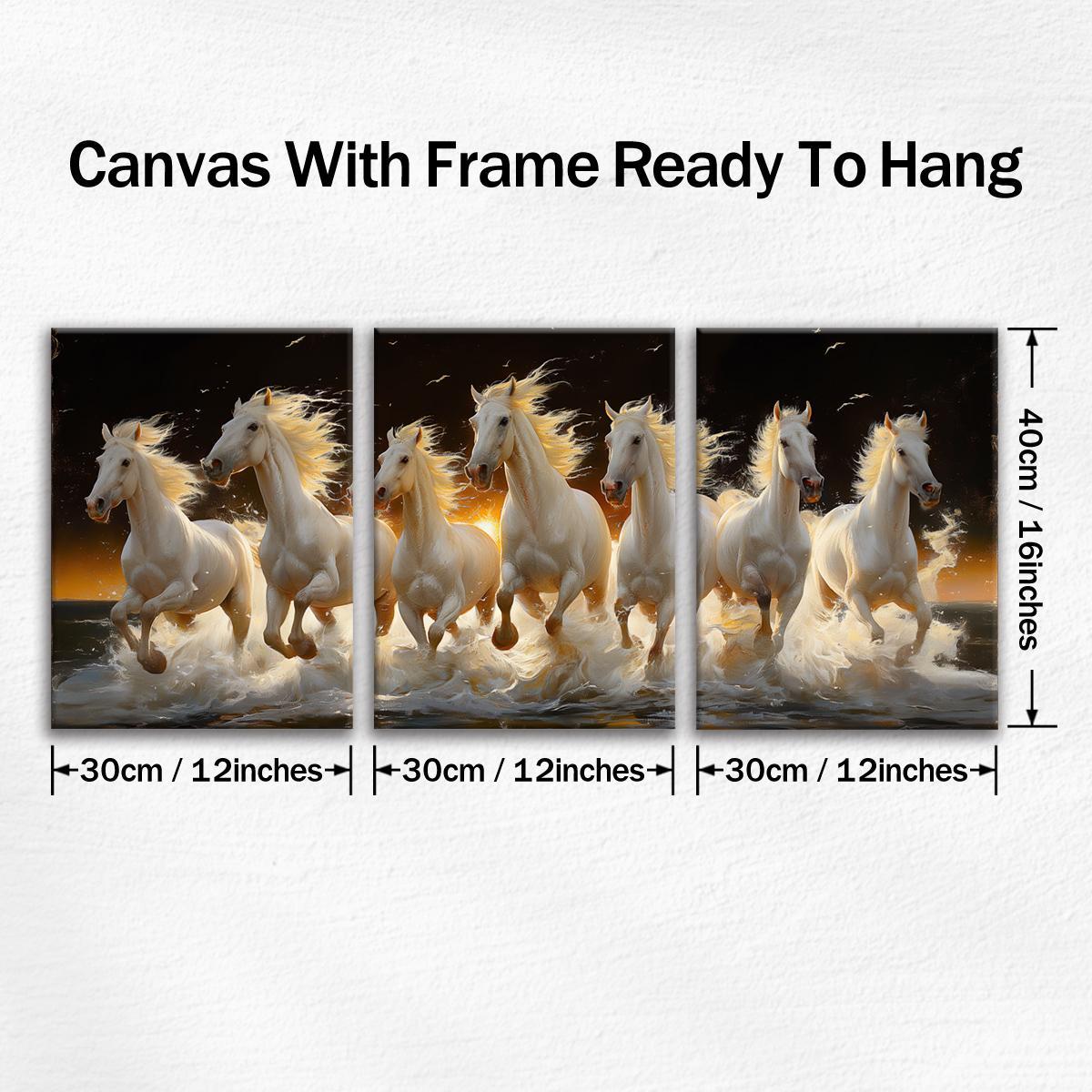 Wooden Framed Horse Canvas Pattern Painting, 3 Counts/set Modern Art Design Animal Pattern Wall Art, Wall Decor for Home Living Room Bedroom Office