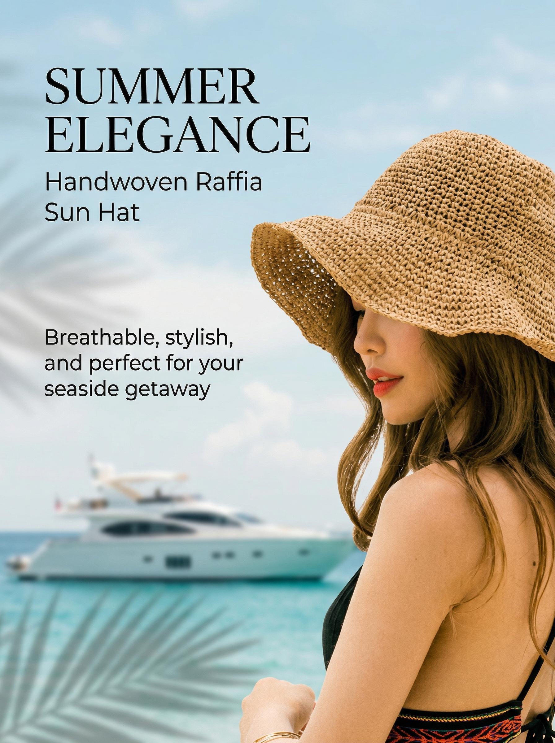 Women's Foldable Straw Hat Hand Woven Natural Fiber Beach Sun Hat with UPF 50+ UV Protection Ideal for Travel Hiking Camping and Outdoor Summer Adventures