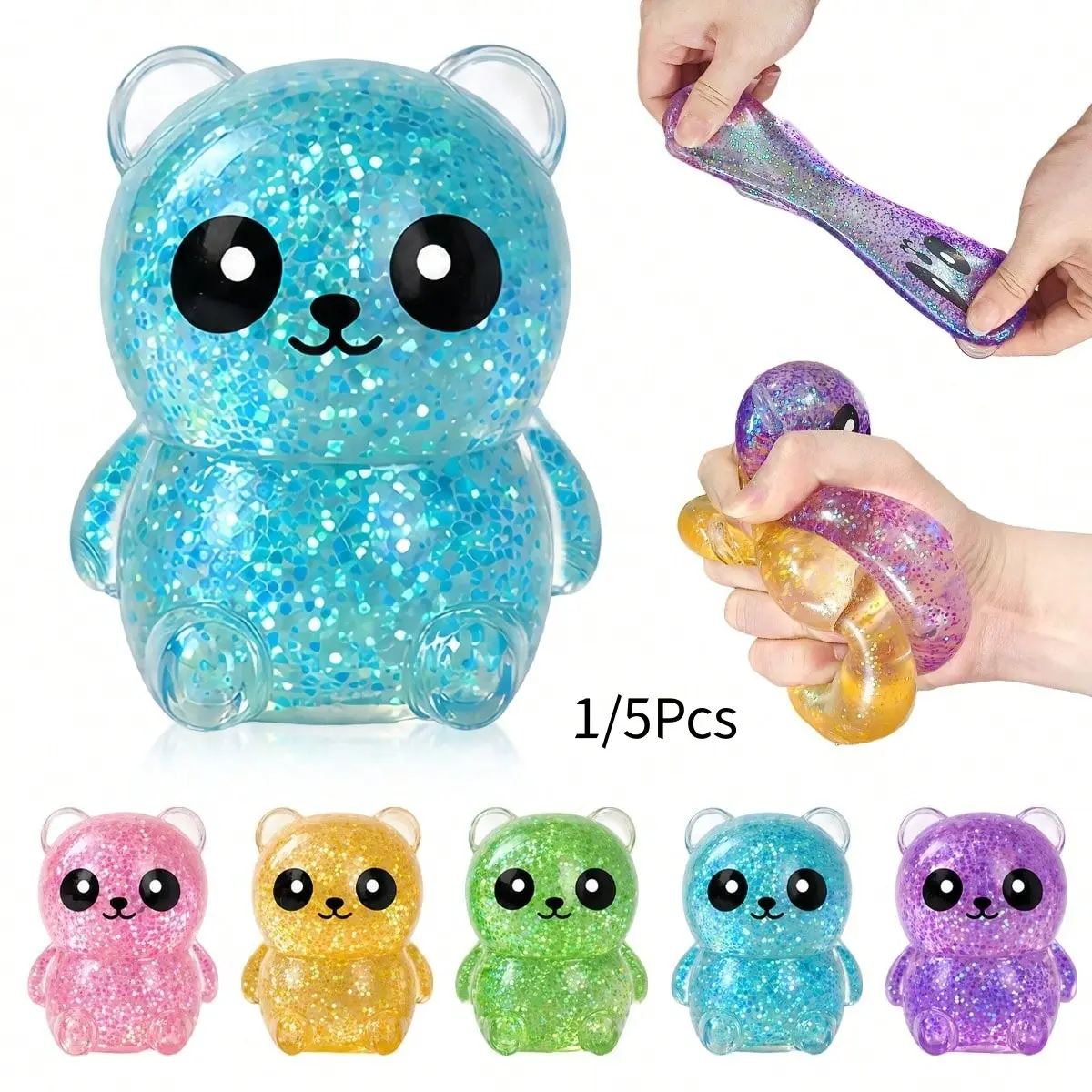 Panda Shape Stress Relief Ball, Bear Squeeze Toy, Sensory Toy, Birthday Gift, Party Favor, Unisex, 1/5pcs, Soft Gel, Pressure Release, Squishy Sensory Play