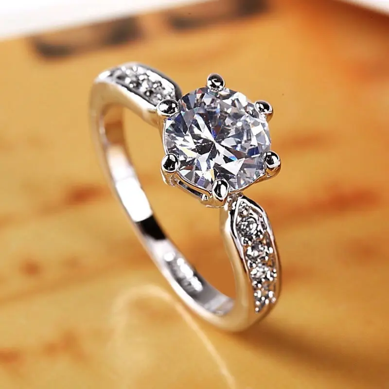 Women's 6-Prong Open Adjustable Ring - Synthetic Diamond Full-Inlaid Shiny Engagement & Wedding Hand Accessory, Elegant Ceremony Piece (the opening is adjustable for upper and lower stacks), Inlay