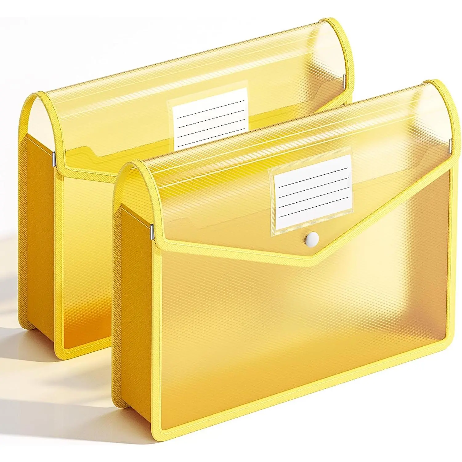2 Pack Plastic Expanding File Folder, Transparent envelopes with Snap Closure, Fit Letter/A4 Size for School/Office//, No Dividers, Large Capacity(Yellow)