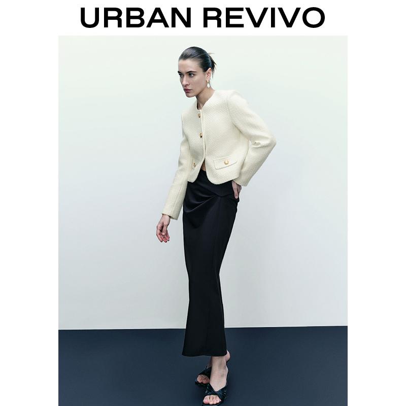 URBAN REVIVO Fashionable Tweed Jacket for Women  UWG130014 Casual Outfit 2025 Women Clothing Girl Elegant Fashion Trendy and Versatile OOTD Outerwear Coats