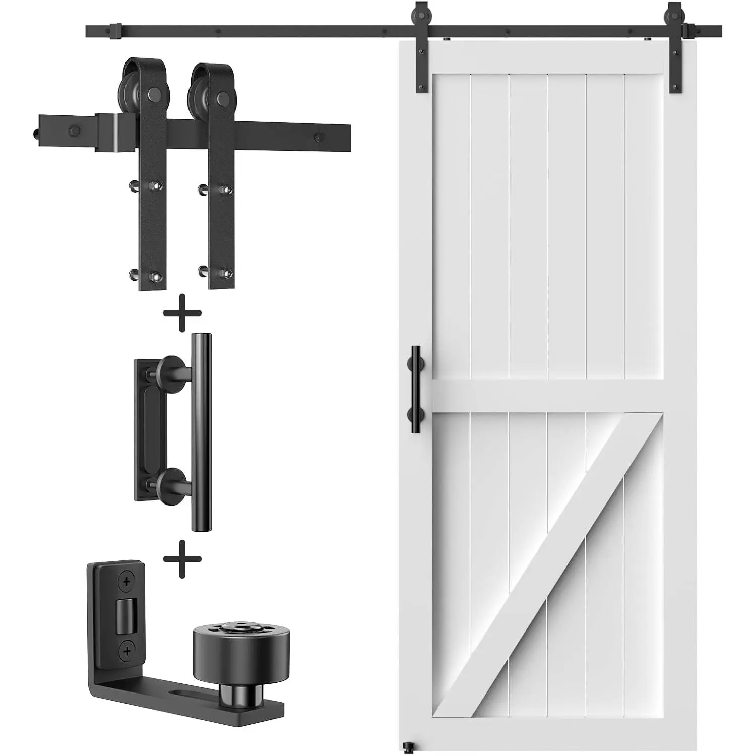 6FT Heavy Duty Sliding Barn Door Hardware Kit (Barn Door Design) - 1 Floor Guide, 1 Pull Handle Set, 6FT Track for 34"-36" Wide Single Panel, Smooth Quiet Operation, Easy Installation (No Panel Included)