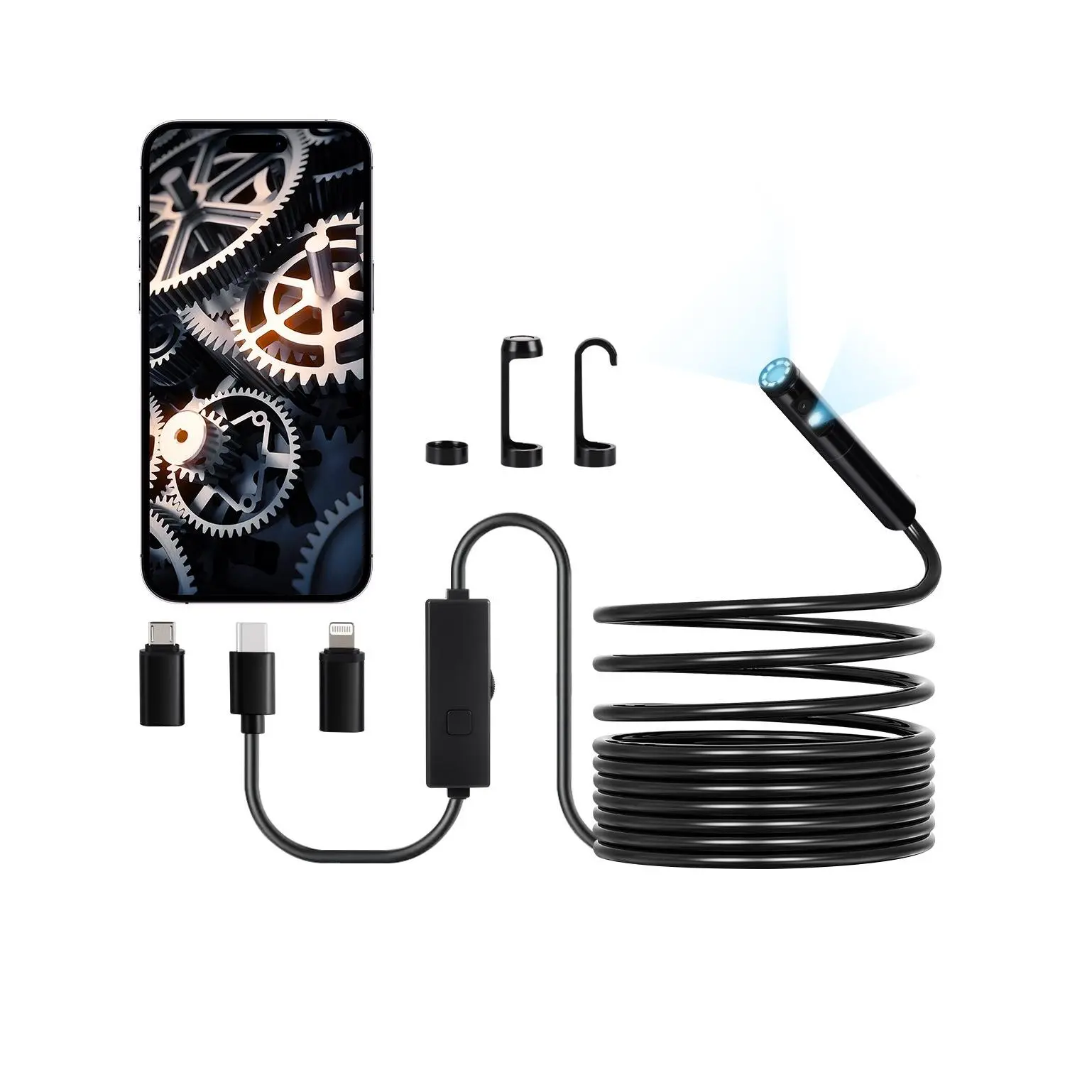 【toolupgrade】VEVOR Endoscope Camera with Light, Dual Lens Borescope for Android IOS, 1920P HD Inspection Camera with 8+ 1 LED Light, 2X Zoom, 16.4FT Snake Cable, IP67 Waterproof Snake Camera for Auto, Plumbing