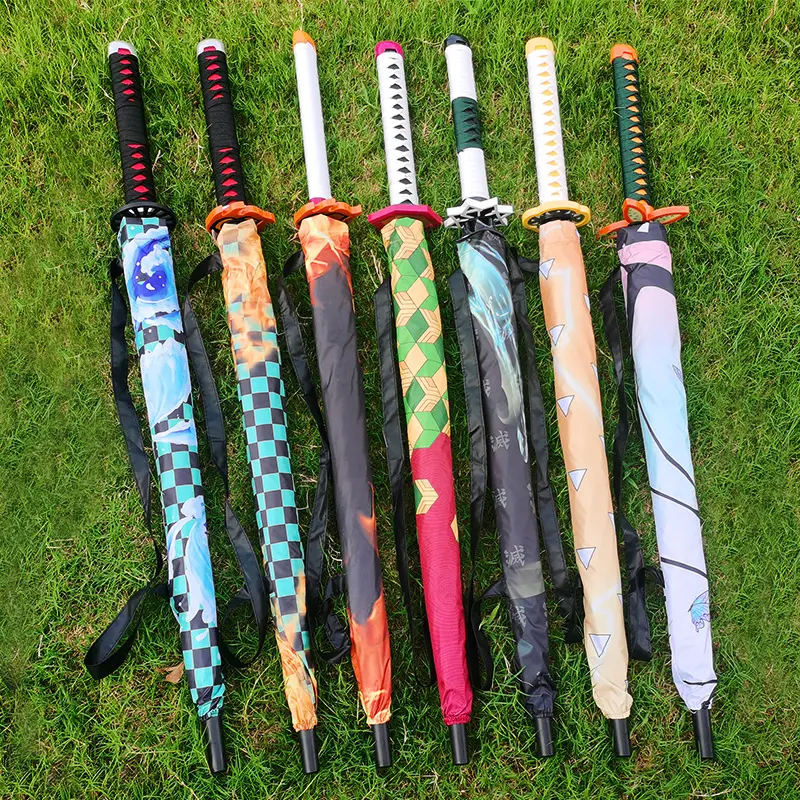 Samurai Sword-Shaped 16-Rib Long Straight Umbrella, Detachable Handle, Printed Canopy, Sun & Rain Dual-Use, Windproof, Metal Ribs, Cosplay Decor, Unisex Outdoor Gift (Long Length)
