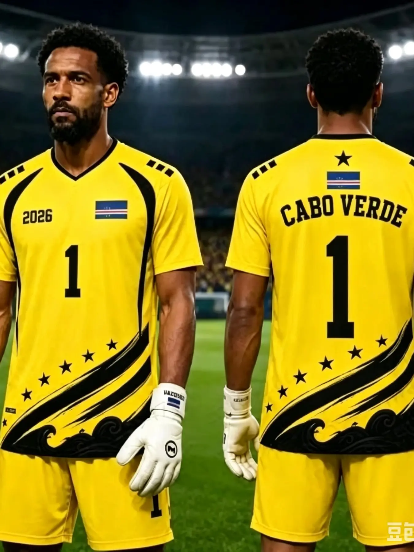 2026 Cape Verde Goalkeeper Soccer Jersey, Bright Wave Star Pattern, Quick-Dry Lightweight Football Jersey V-Neck Short Sleeve T-Shirt, Fan Training Wear, Goalie Jersey