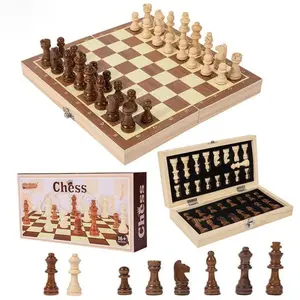 Magnetic Wooden 3-in-1 Foldable Chess Set – International Chess, Checkers & Backgammon Board Game with 32 Pieces, Portable Educational Home Game for Family & Travel Use