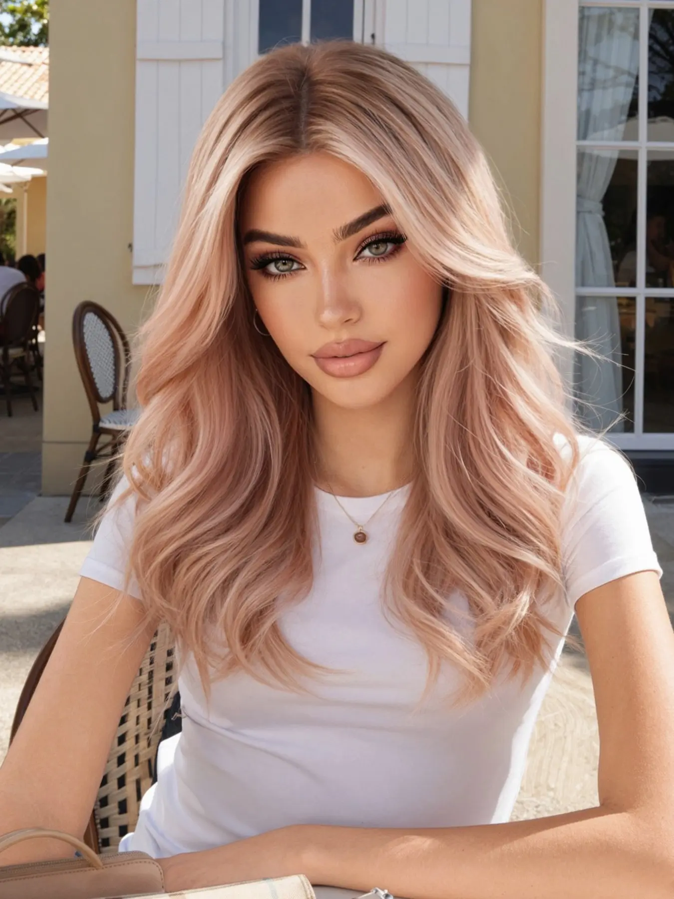 wigs, Rooted Peach Pink Blonde Synthetic Long Wavy Wig For Women Daily Party Long Hair Wig