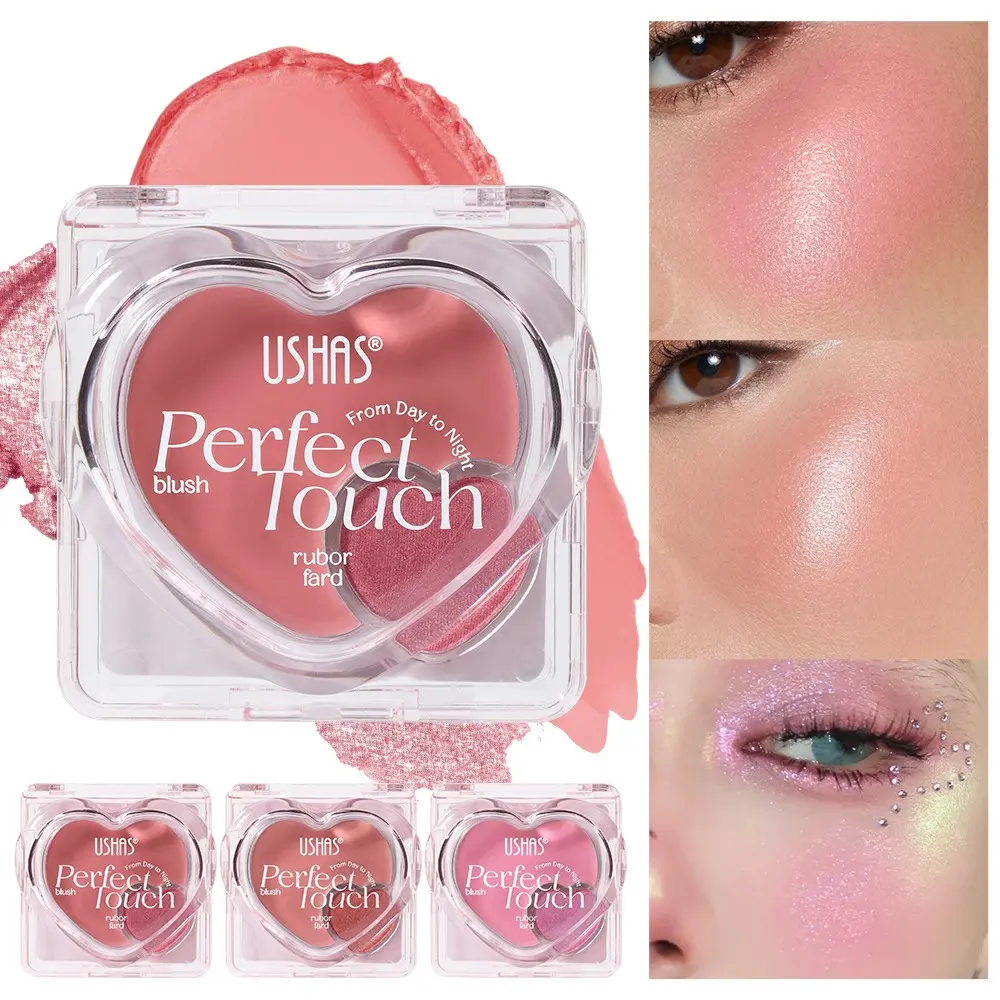 Heart-Shaped Dual-Use Blush Highlighter Palette, Creamy Blush + Highlight, Everyday Beauty Cosmetics Makeup, Natural Glow, Flawless, Long-Lasting, Multi-Use Makeup