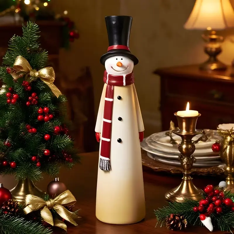 1pc Self-Standing Snowman Figurine Statue with Black Top Hat & Red Scarf - Heavy-Base Resin Indoor/Outdoor Christmas Decoration, No Needed, Sturdy Tabletop/Wall/ Decor for Mantel, Porch, Holiday Gift