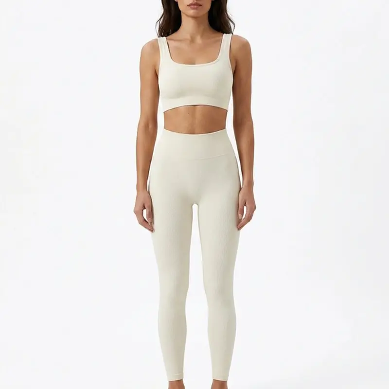 Women's 2-Piece Yoga Outfit with Padded Top and High-Waisted Leggings for Yoga and Gym Workouts
