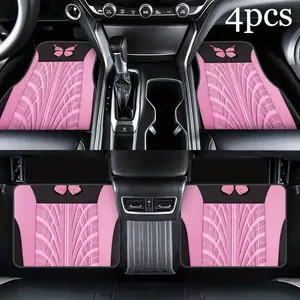4pcs Pink Butterfly Print Car Floor Mats Suitable for Fit, Non-Slip Driver/Passenger/Rear Liners, Precise Edge-Sewn, Durable Auto for Easter & Mother's Day Gifts for, 2D Flat Automotive Mats