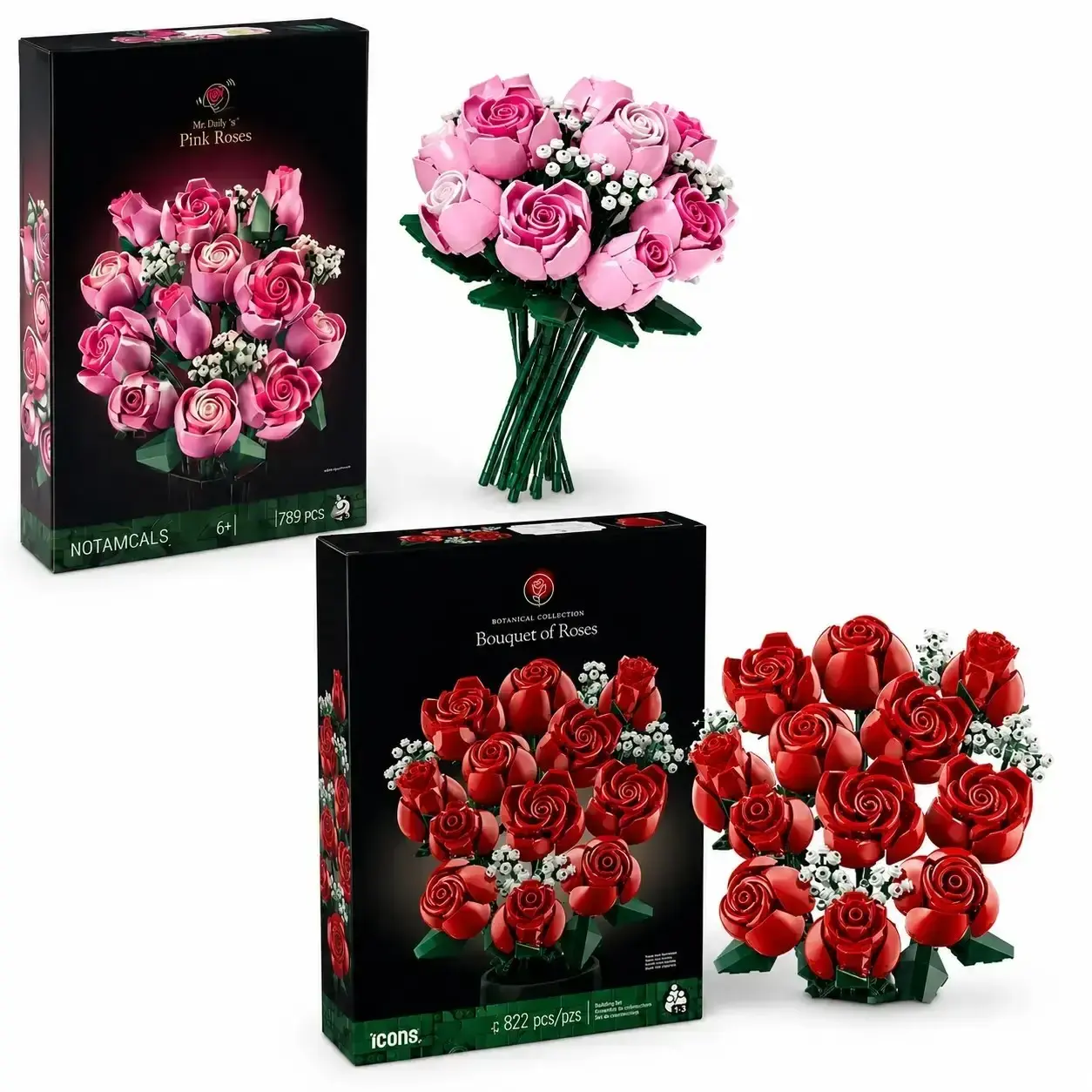 789-Piece Passionate Rose Bouquet Building Blocks Set, DIY Artificial Floral Decorative Kit, Valentine's Day Gift, Home Decoration Toy, Unisex