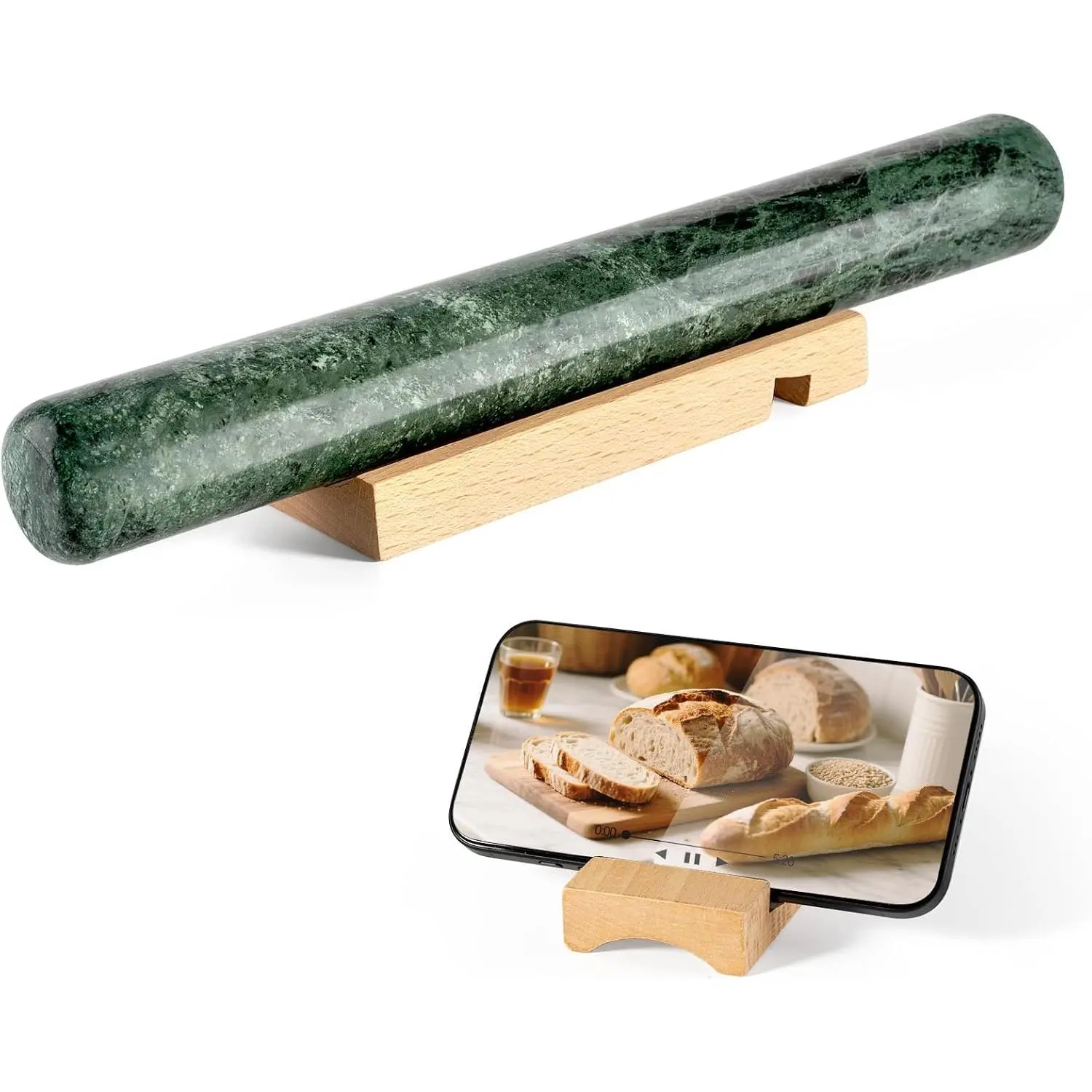 Marble  Rolling Pin for Baking, 12 Inch Non Stick Polished Rolling Pin for Dough, Heavy Dough Roller for Fondant Pizza Pie Crust Cookie Pastry Bread, Kitchen Baking (Indian Green)