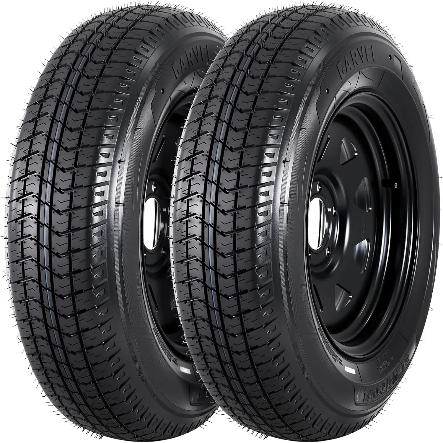 2-Pack Trailer Tire On Rim ST205/75D15 Trailer Tires and Wheels 5 Lug Trailer Tires with 15In Rims Load Range C 6PR Black