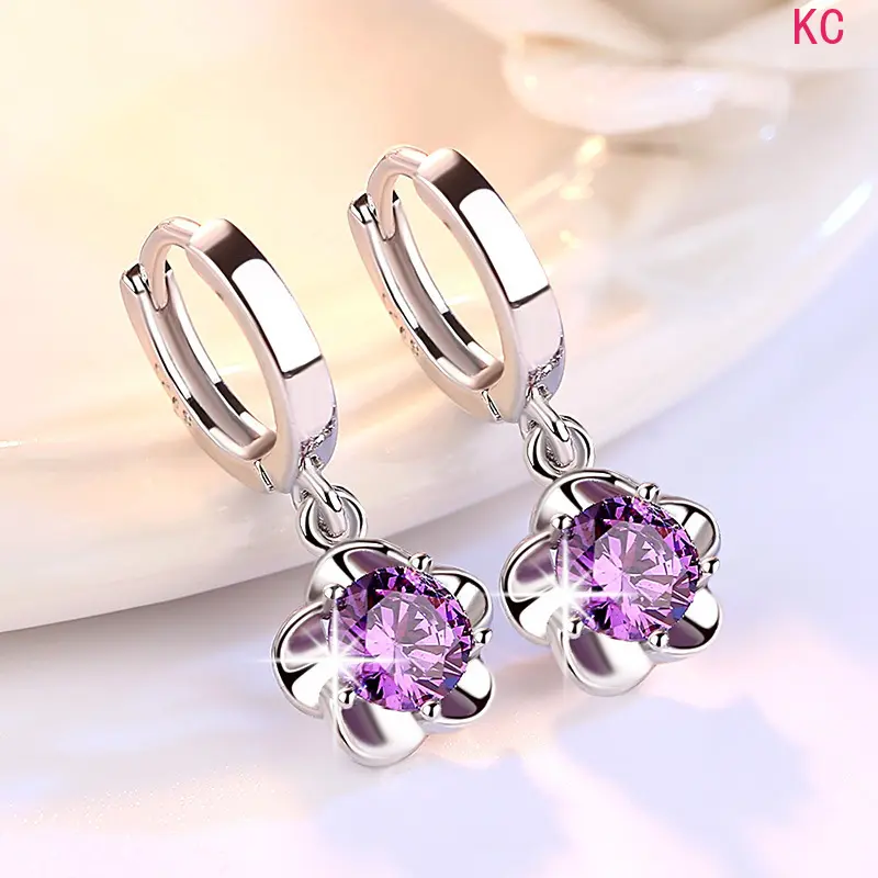 Silver Plum Blossom Zircon Stud Earrings, Minimalist Korean Style Ear Jewelry For Women Daily Elegant Matching