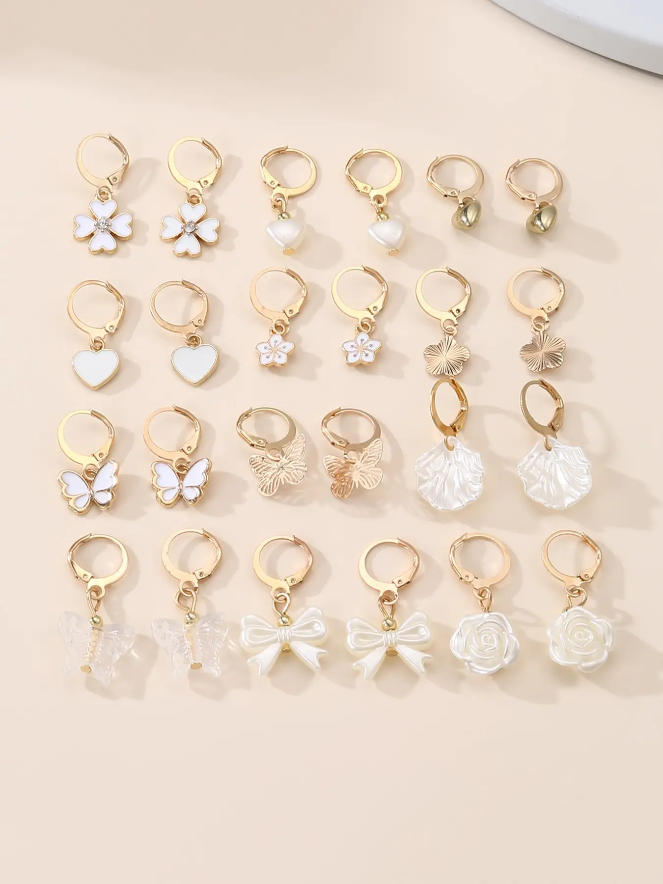 24-Piece Cute Earrings Set for Women, Butterfly Heart Flower Pearl Studs and Dangles, Fashion Jewelry Collection