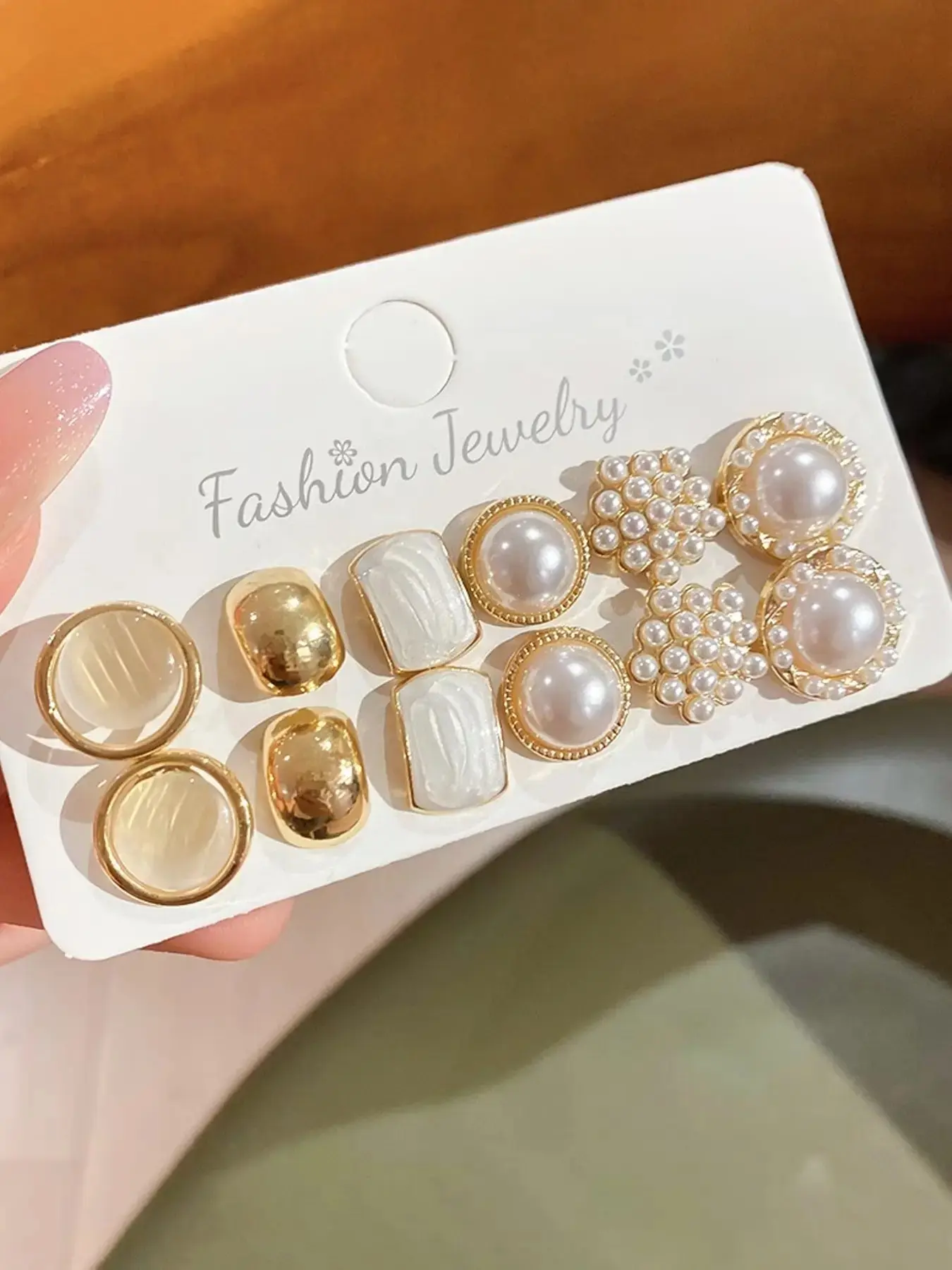 6 Pairs Faux Pearl Geometric Round Stud Earrings Set, Elegant Minimalist French Vintage Court Style Light Luxury Ear Jewelry, Delicate Fashion Earrings for Daily Wear, Party & Dating, Perfect Holiday Gift for Women