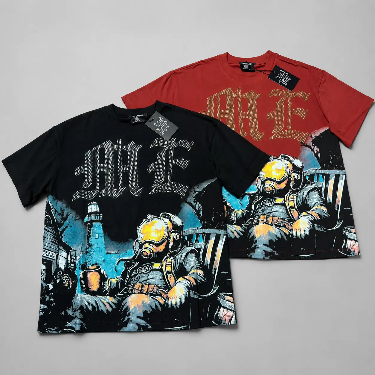 MIXED EMOTION Rhinestone Graphic T-Shirt Men Women Streetwear 100% Cotton Y2K Vintage Hip Hop Oversized Crew Neck Short Sleeve Tee