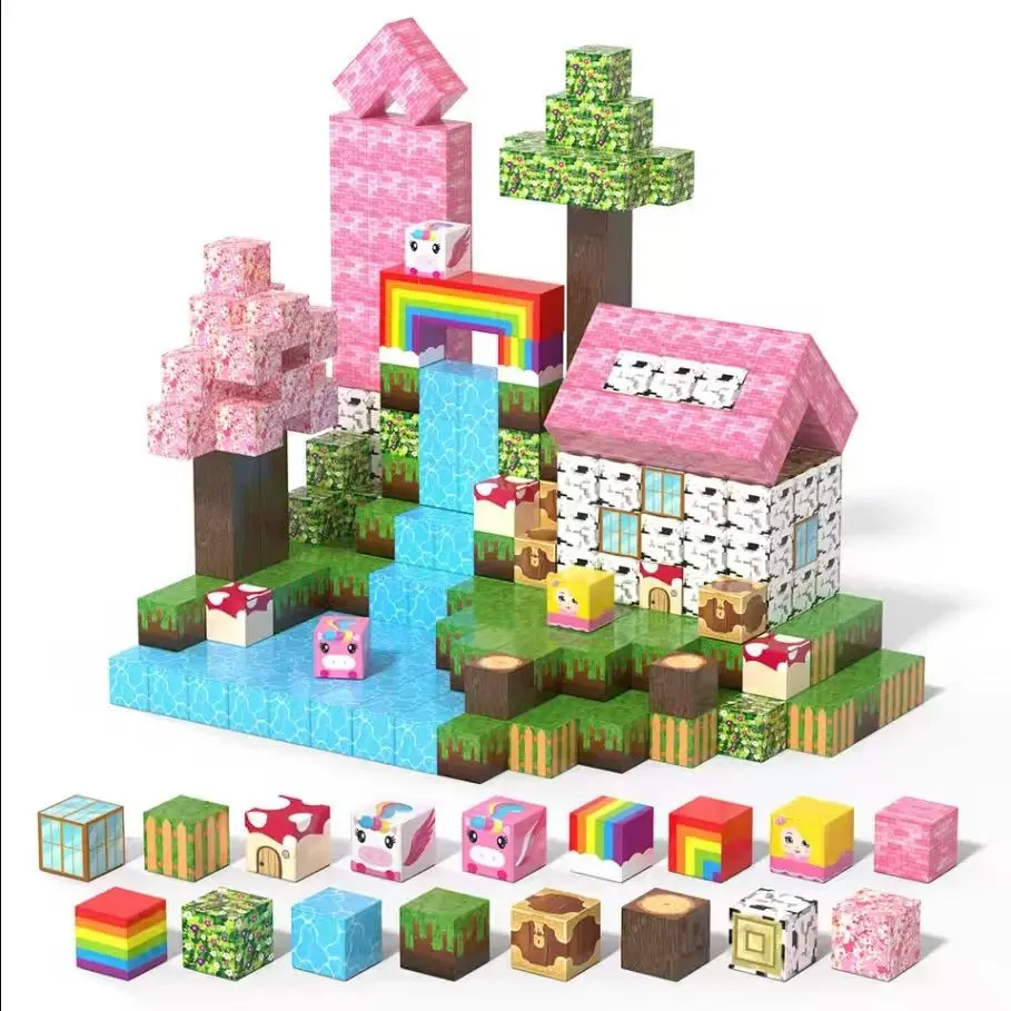 100 Magnetic Building Blocks Toy, Unicorn DIY Cube Stem Sensory Play, Perfect Gift for Kids Ages 3-10, Unisex Christmas Birthday Present, Magnetic Building Set