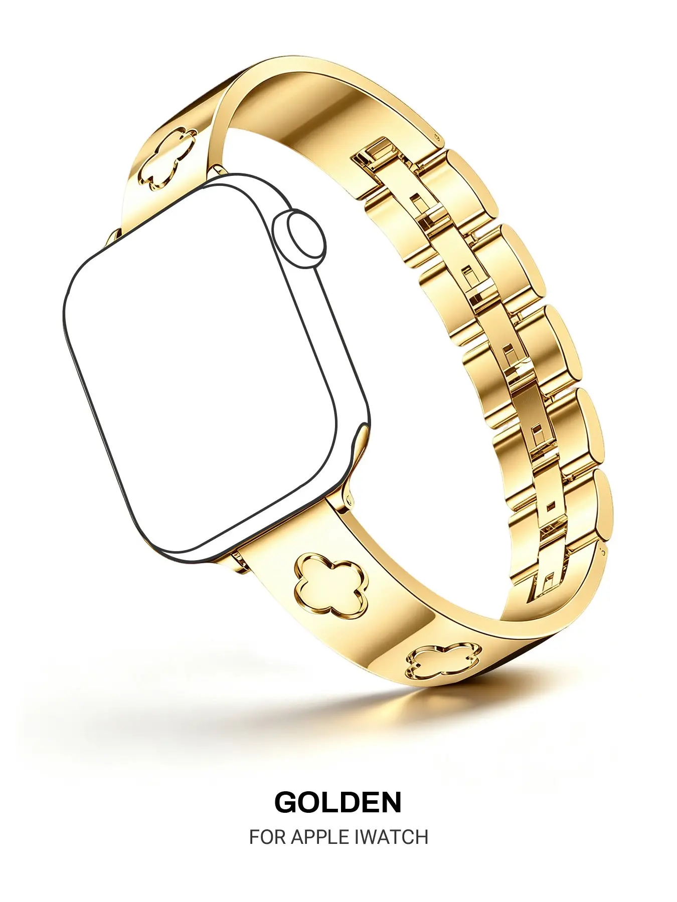 Four-leaf clover engraved design, adjustable 316 stainless steel replacement strap, compatible with Apple Watch Ultra 3/2/1, 11/10/9/8/7/6/5/4/3/2/1/SE, 38/40/41/42/44/46/49mm, wearable watch accessory, women's smartwatch replacement strap and gift, 1 PC