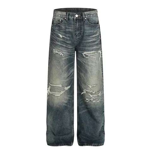 Inflation Vintage Washed Baggy Jeans Y2K Grunge Distressed Ripped Denim Straight Wide Leg Pants 2026 Fall Retro Streetwear Loose Fit High Rise