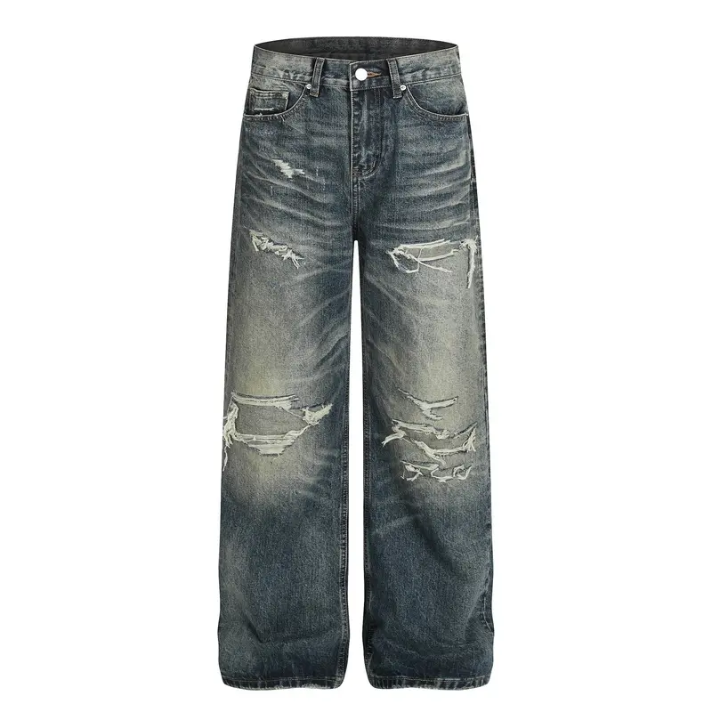Inflation Vintage Washed Baggy Jeans Y2K Grunge Distressed Ripped Denim Straight Wide Leg Pants 2026 Fall Retro Streetwear Loose Fit High Rise