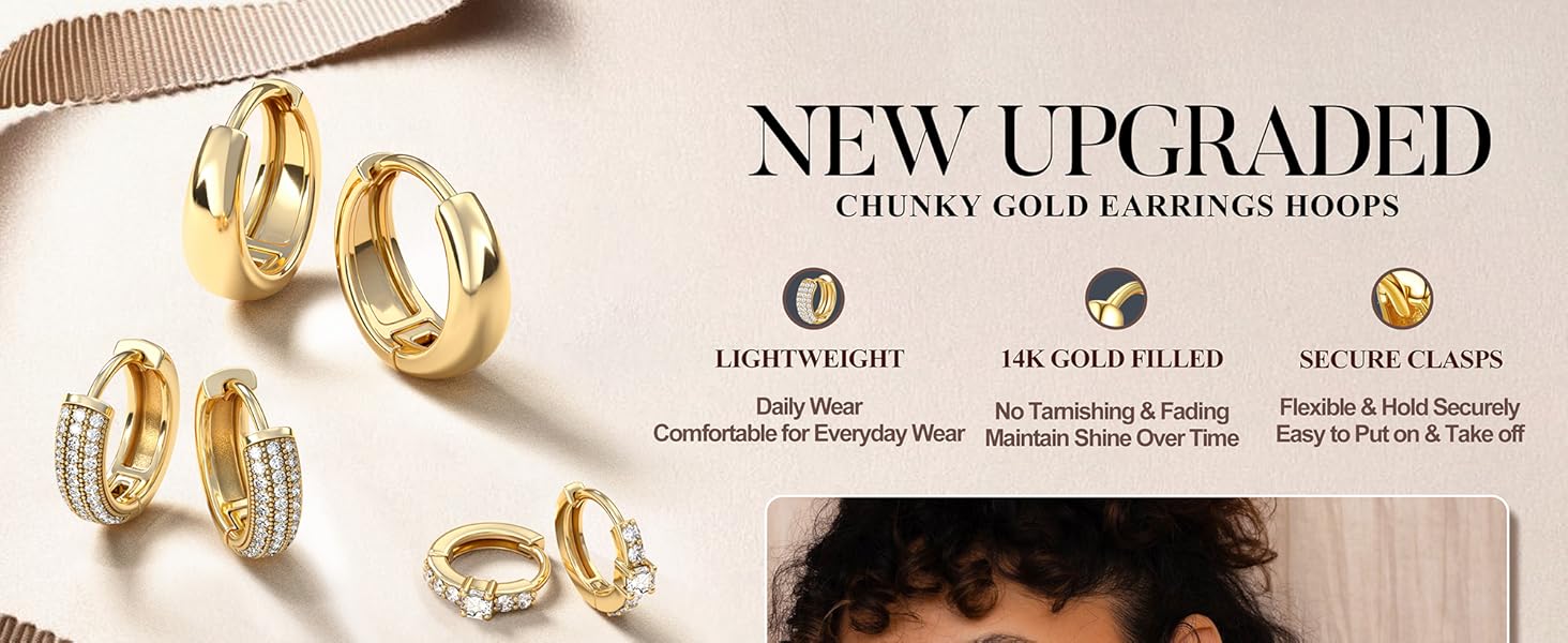 Trendy 14K Gold Plated Hypoallergenic Hoop Earrings for Women Non Tarnish Lightweight Huggie Hoops Set for Sensitive Ears 3Pairs Trendy 14K Gold Plated Hypoallergenic Hoop Earrings for Women Non Tarnish Lightweight Huggie Hoops Set for Sensitive Ears 3Pairs