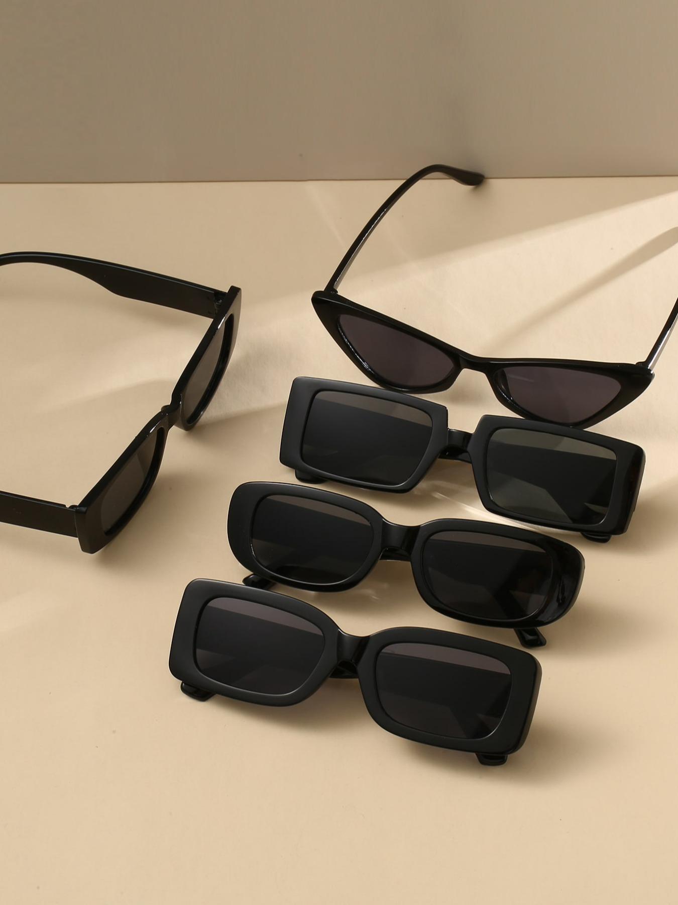 5 Pairs Simple Sunglasses for Everyday Use, All Seasons Cat Eye / Square Frame Fashion Sunglasses, Travel Accessories