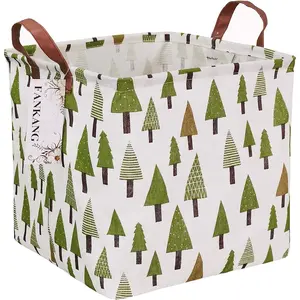 Foldable Canvas Square Nursery Hamper Storage Bins with Waterproof PE Coating Large Gift Storage Baskets for Children Office Bedroom Clothes Toys