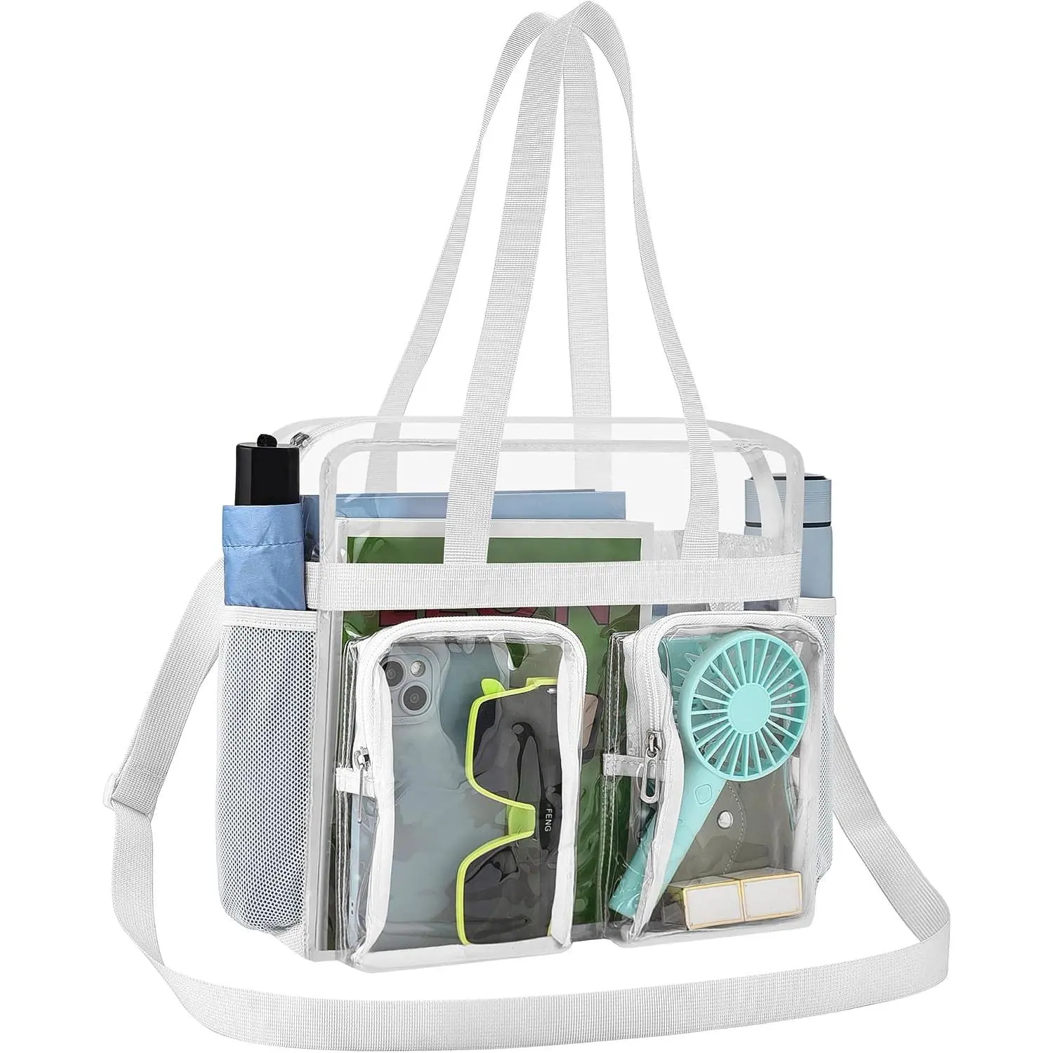 Clear Bag 12x6x12 Stadium Approved Large Tote bag for  Event | Durable material transparent Bag, PVC Large Capacity with Adjustable & Detachable Strap, Stadium Approved Lunch Bag