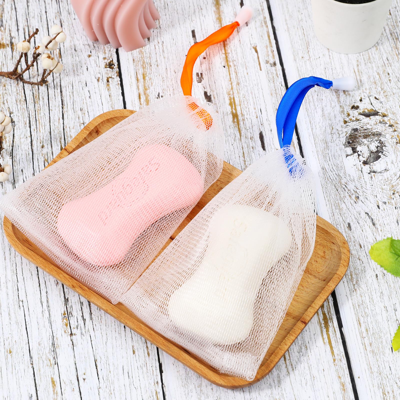 Random Color Exfoliating Soap Bag, Bubble Foam Net Bag with Drawstring, Soap Storage Bag for Shower Foaming & Drying