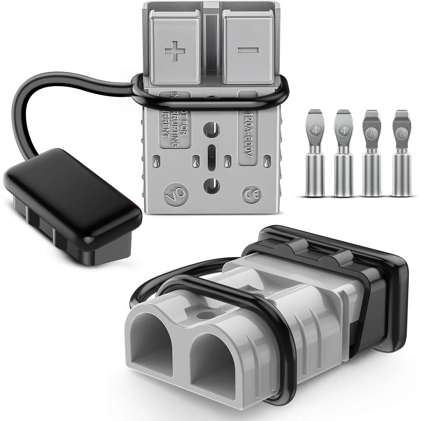 Nilight Fire-Rust Resistant Rust-Proof Anderson Connector Kit, 120AMP 4AWG 12V-36V Battery Quick Connect/Disconnect Wire Harness Plugs, 2-Pack Grey for Car Marine ATV 4 Gauge Cables, 65Mn Material, Dust Protection