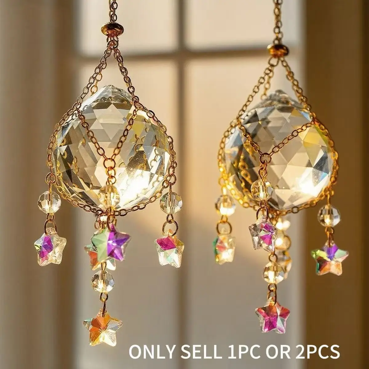 Star Pendant Teardrop Crystal Sun Catcher, Chain, Window Rainbow Hanging Decoration, Elegant Home Decor Accessory, Space