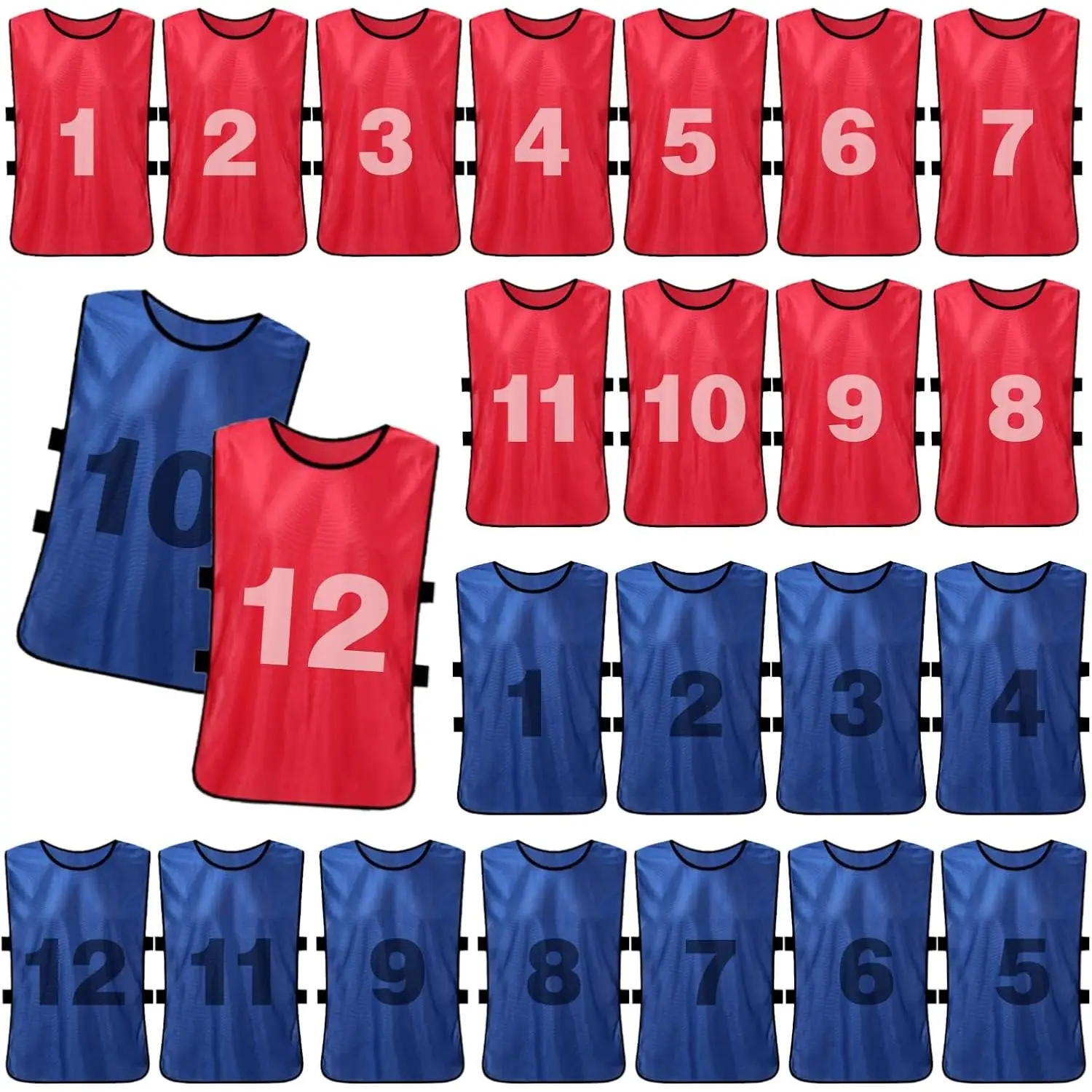 24 Pack Scrimmage Team Soccer Pinnies Vests Jerseys with Belt, Basketball Football Practice Jerseys for Men, Team  Practice Vests Pinnies for  Youth and Adult