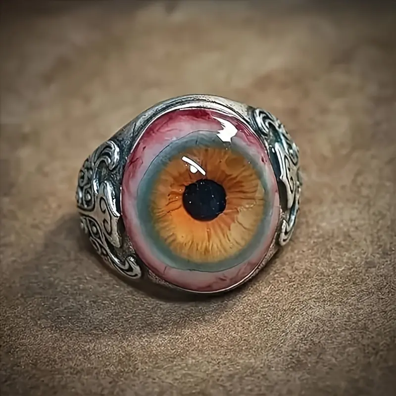 Women's Exaggerated Realistic Blood Red Eyeball Ring - Retro Domineering Curtain Eye Design, Adjustable Size Costume Jewelry Fashion Accessory