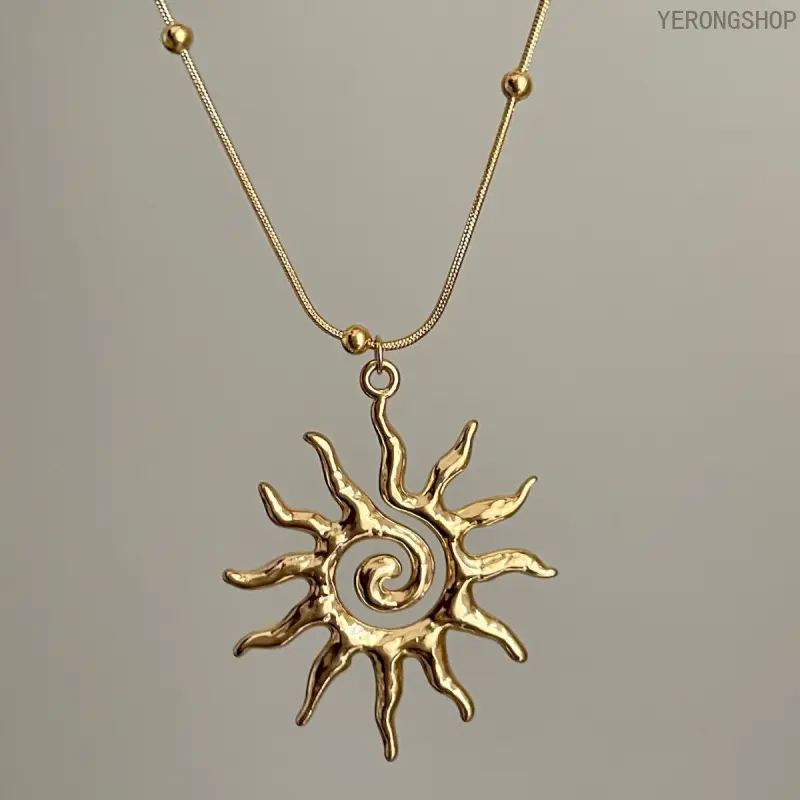 Women's Minimalist Sunflower Single Pendant Necklace - Gold-Plated Titanium Steel, Hammered Finish, Hypoallergenic Fashion Accessory for Casual Wear, Plus Leather Skull Print Trifold Wallet Chain, MMA Winter Graphic Tee, Living Room Decor