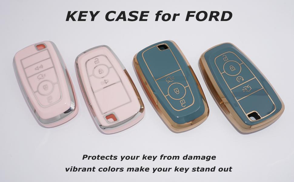 for Ford Key Fob Cover, TPU 3 Buttons Key Case Shell Full Protection for Ford Explorer Bronco Fusion Edge Sport Escape Bronco F150 Pink Car Key Cover with Keychain