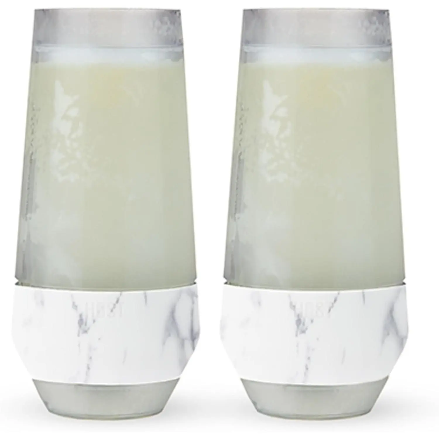 Freeze Insulated Champagne Glasses, Gifts for Mom, Home Bar Gifts for Women, Freezer Cooling Cups for Mimosas, Prosecco and Bubbly, Stemless Chilling Sparkling Wine Glasses, 9oz, Set of 2, Marble