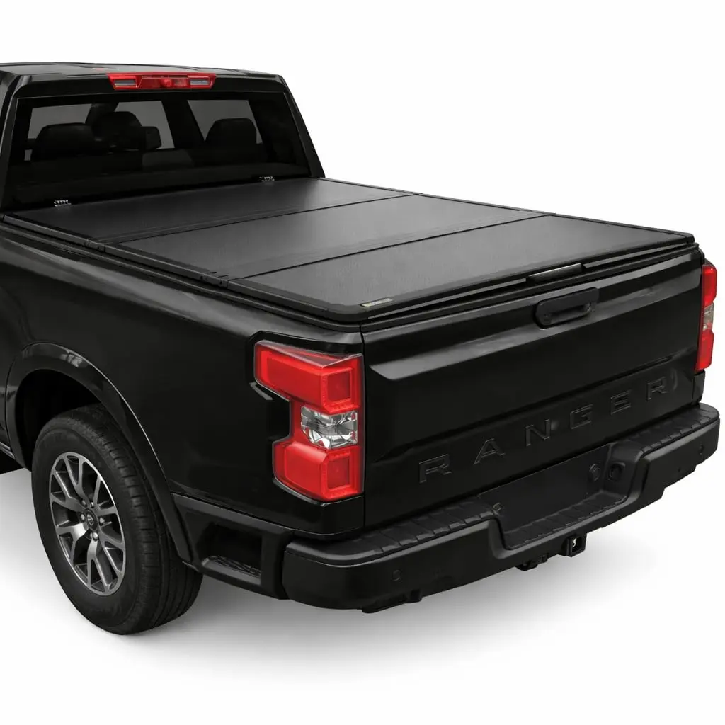 Hard Folding Truck Bed Tonneau Cover Compatiable with 2022-2023 FORD 4.2 ft Box, Three-Fold Style, Black
