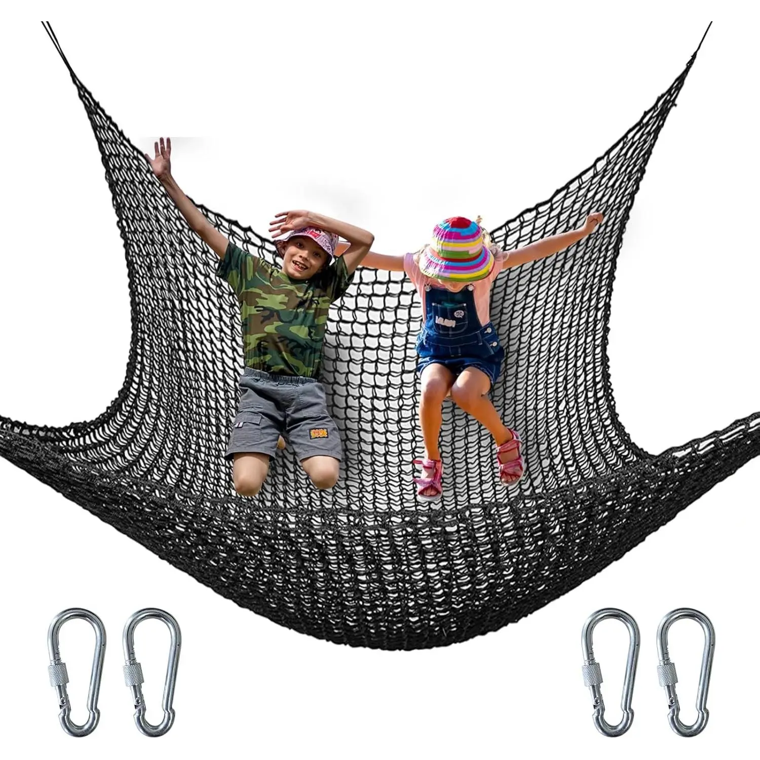 Kids Climbing Cargo Net, 6.5 * 9.8 ft Playground Safety Net, Polyester Double Layers Net Bridge for Inside, Outside, Backyard,Tree House, Obstacle Training, Monkey Bar, Black (6.5 * 9.8)