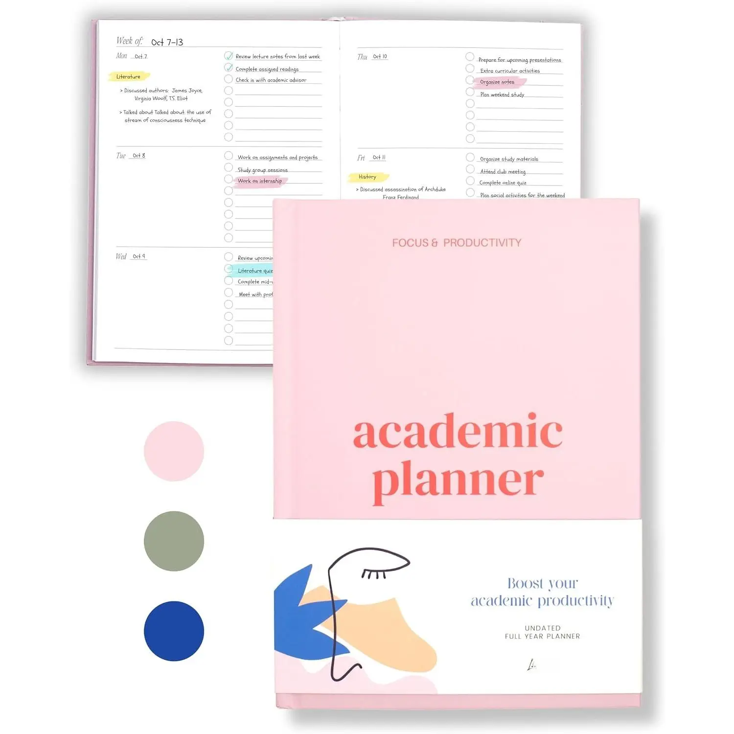 Academic Planner 2026-2027 - Undated Weekly Planner for College Students, Ideal for Planning Tasks & Academic Organization, Paper