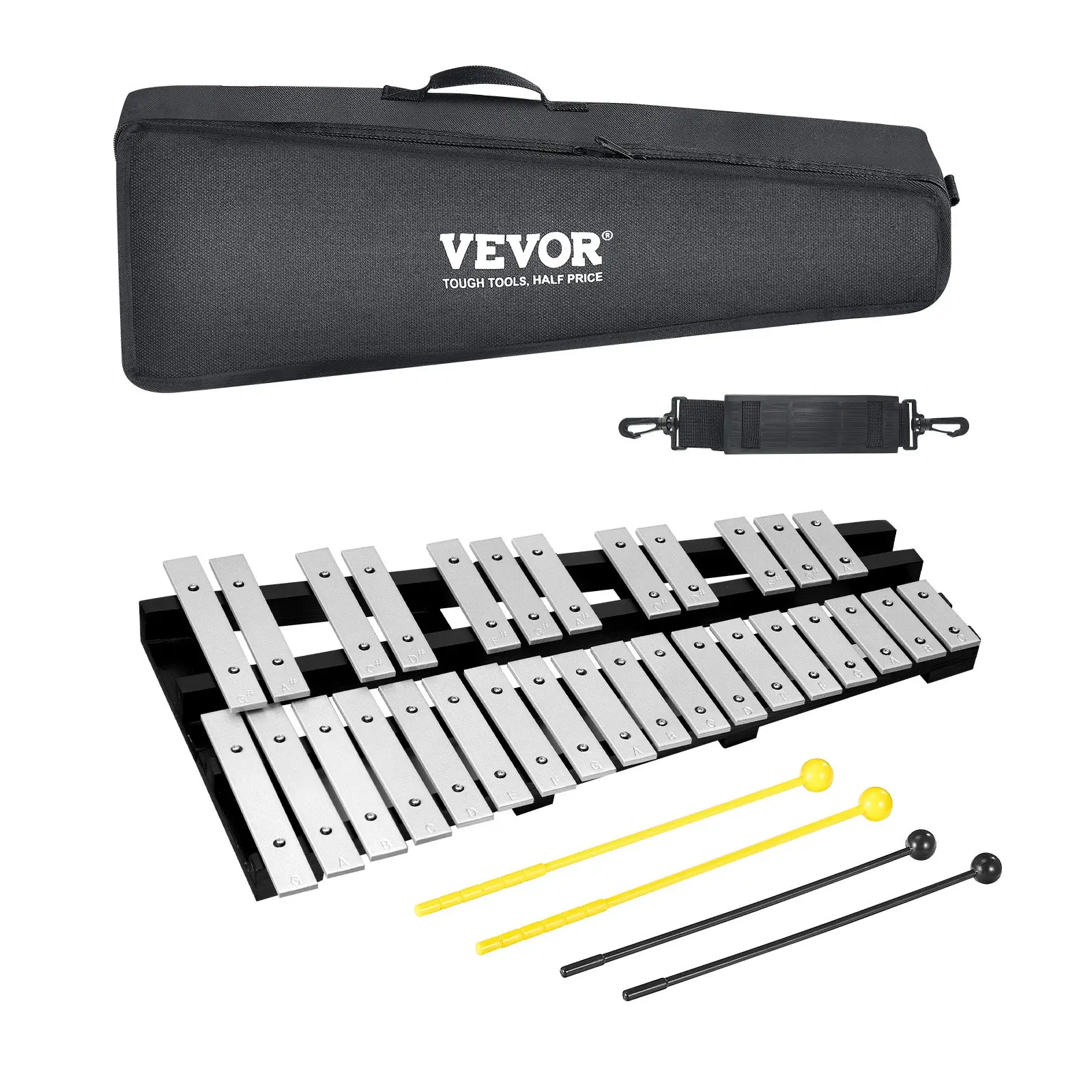 VEVOR 30-Note Wood Xylophone Bell Kit, Professional Percussion Instrument with Mallets, Drum Sticks & 1200D Oxford Fabric Dual-Purpose Carrying Bag for Students, Xylophones