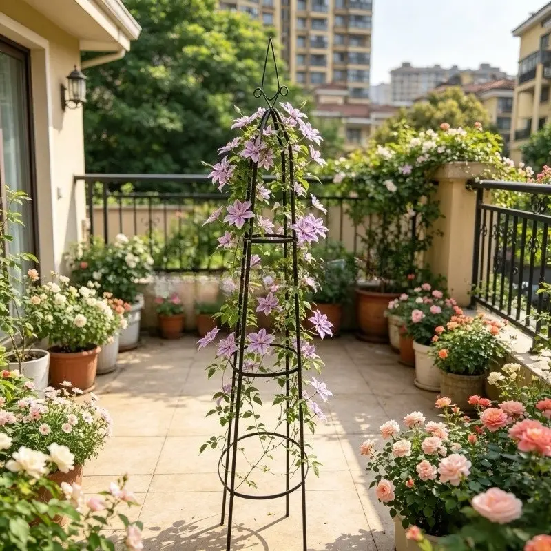 Wrought Iron Powder-Coated Vine Trellis, Flower Column, Garden and Courtyard Plant Support, Round Climbing Frame for Roses, Luffa, and Grapes
