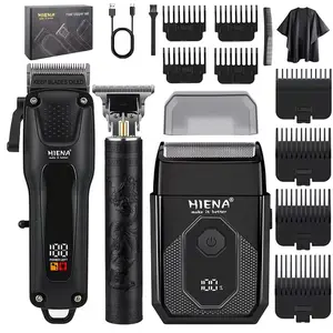 HIENA Professional Haircut Three-Piece Set: LED Digital Display Professional Hair Clipper, T-Shaped Cordless Beard Trimmer with LED Electric Shaver, Suitable as a Gift/Father's Day Present, Cordless Trimmers Kit